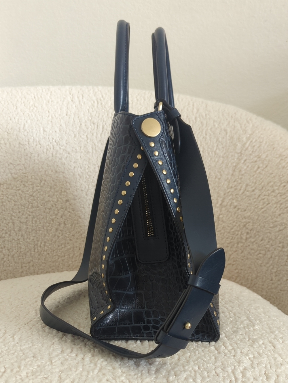RADLEY LONDON Navy Croc-Embossed Satchel with Gold Hardware - Picture 3 of 10